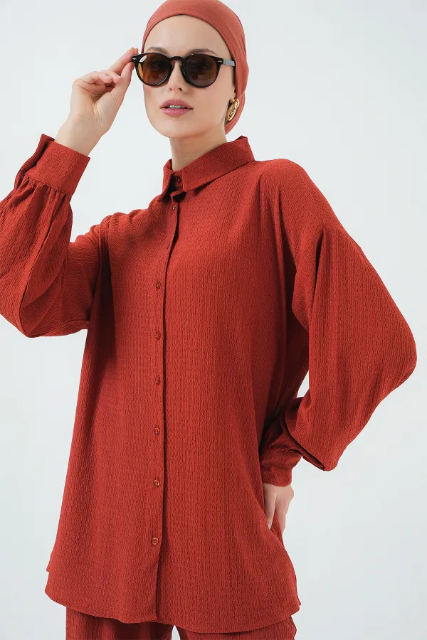 Kadın Örme Tesettür Alt Üst Takım 6711 - Kiremit