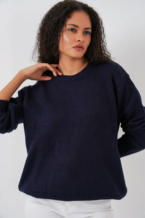 Pull oversize en maille pour femme 15895 - Bleu marine foncé