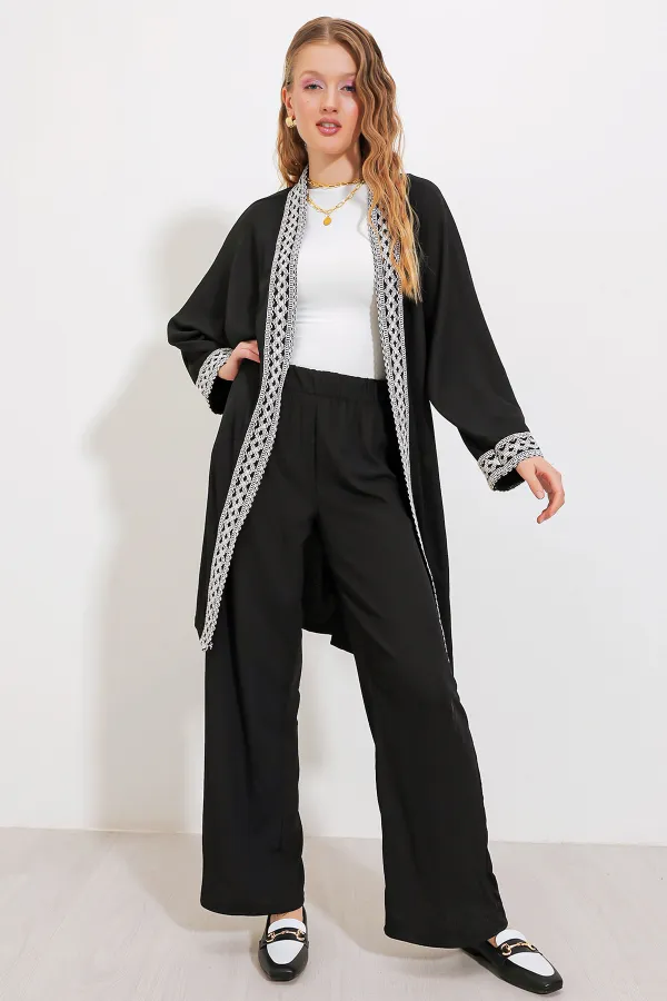 6643 Örme Kimono Takım - Siyah 6643 Örme Kimono Takım - Siyah