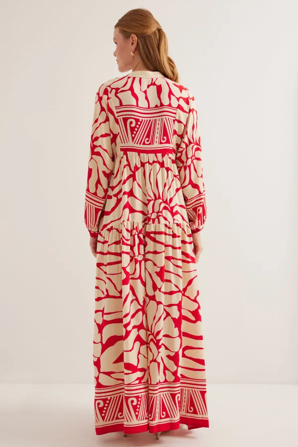 Robe hijab en viscose rouge beige pour femme 2423