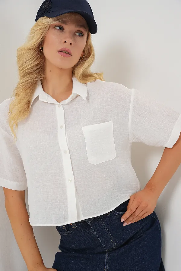 T-shirt court à manches courtes pour femme 20341 - Blanc