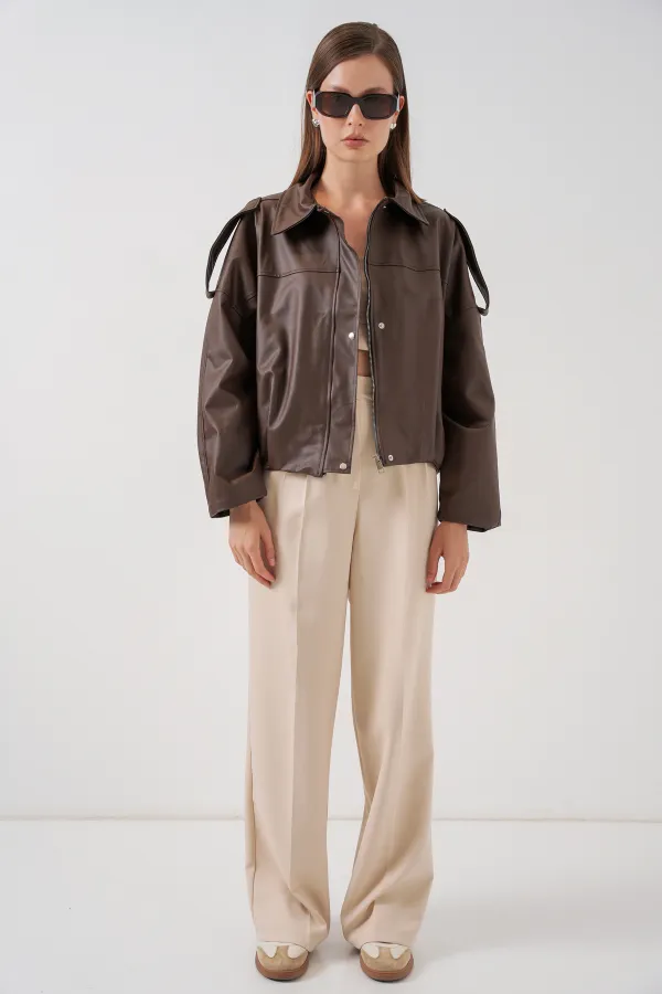 Women's Oversize Leather Jacket 1055 - Brown