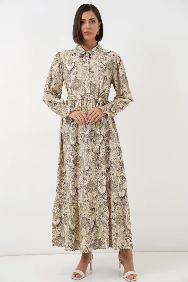 Robe hijab ceinturée pour femme 2589 - Beige