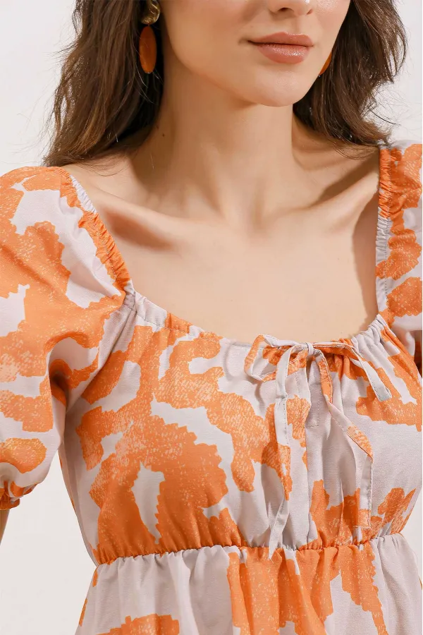 2351 Flared Poplin Dress - D. Orange