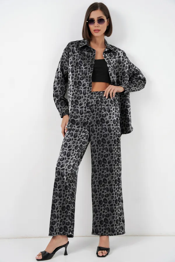 6699 Leopar Desenli Alt Üst Takım - Siyah