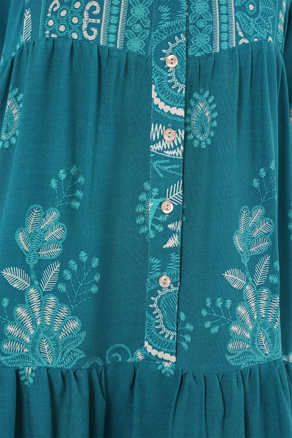 Robe hijab à motifs authentiques 2423 - Turquoise
