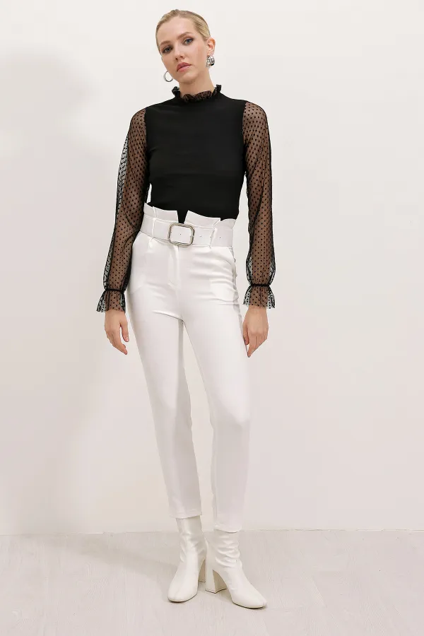 0495 Long Sleeve Chiffon Blouse - Black