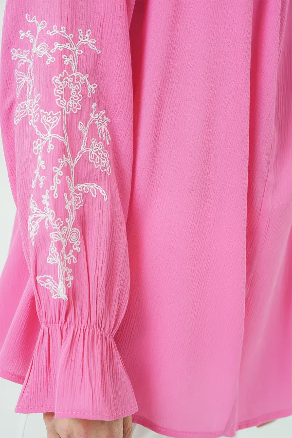 Chemisier brodé en maille pour femme 941 - Rose