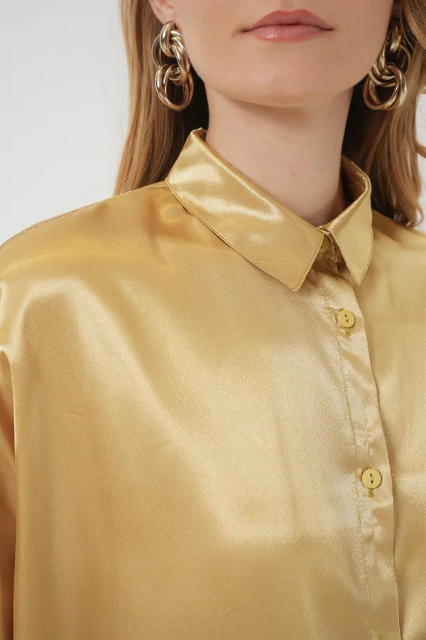 Chemise oversize en satin 3985 - Jaune doré