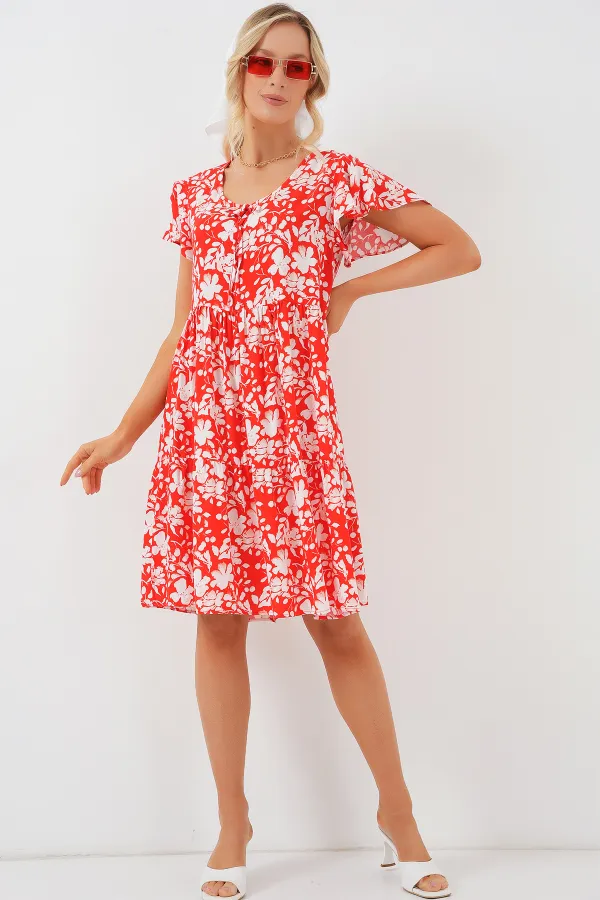 2352 V-Neck Short Dress - Red