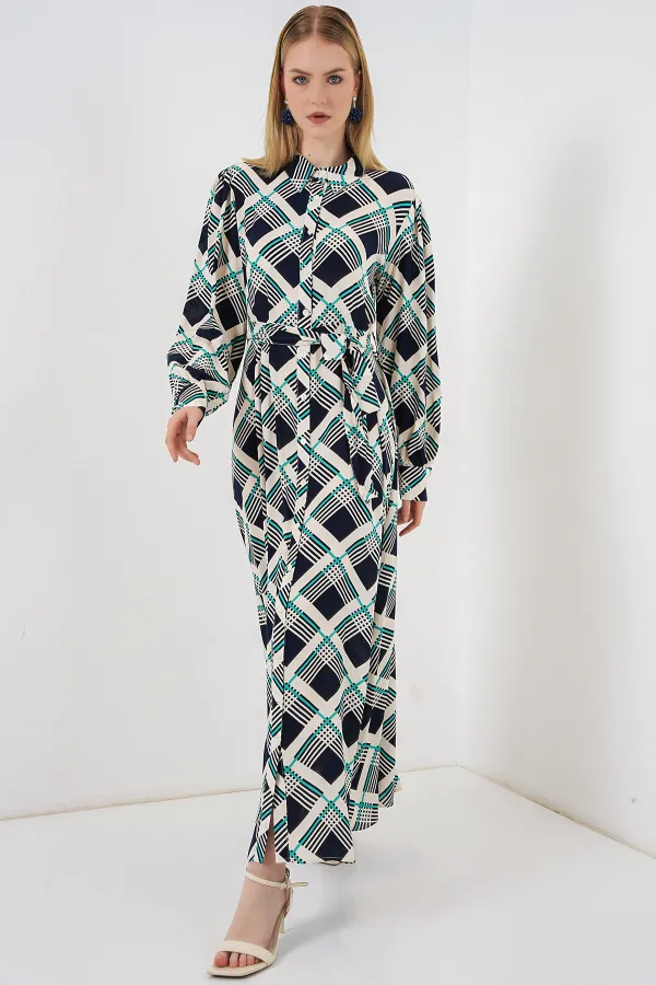 Kadın Boydan Düğmeli Uzun Tesettür Elbise 2588 - F.Lacivert