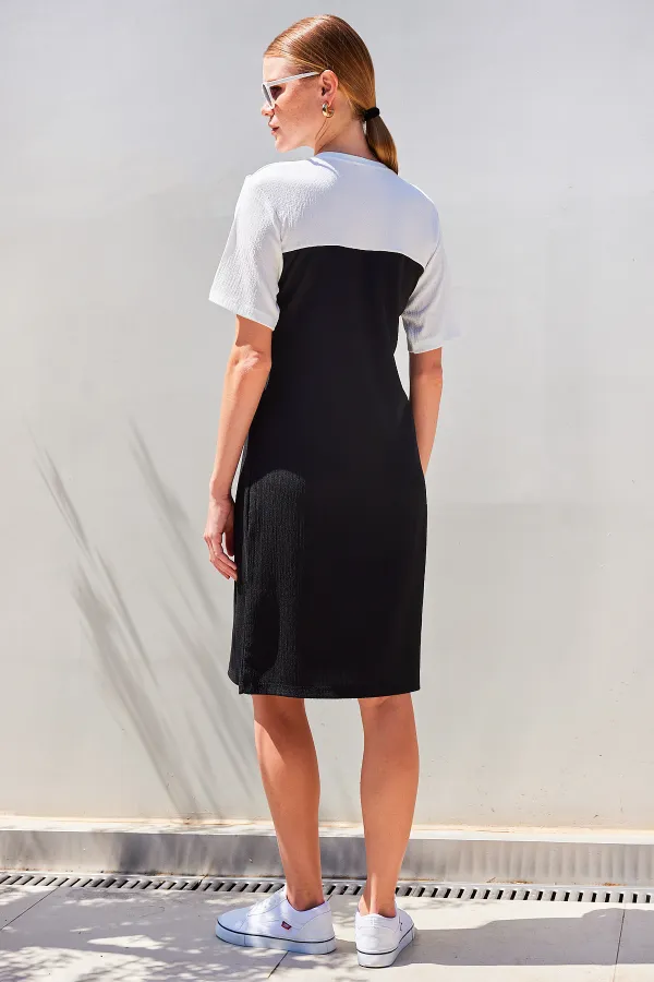 2505 Yazlık Örme Elbise - Siyah