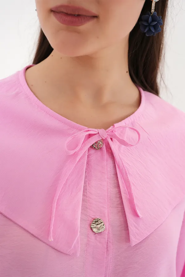 Women's Peter Pan Collar Long Tunic 5967 - Pink