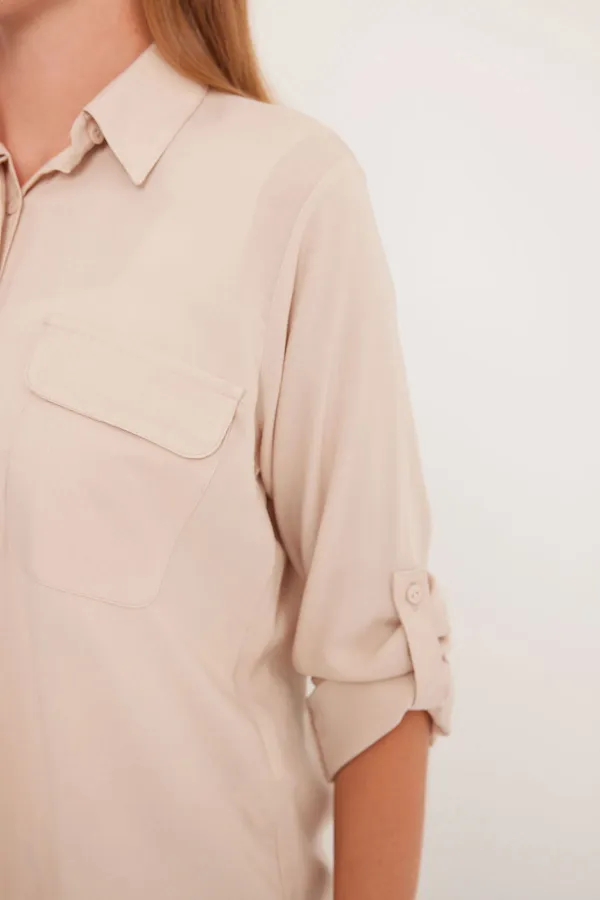 Women's Pocket Detailed Shirt 20234 - Cream