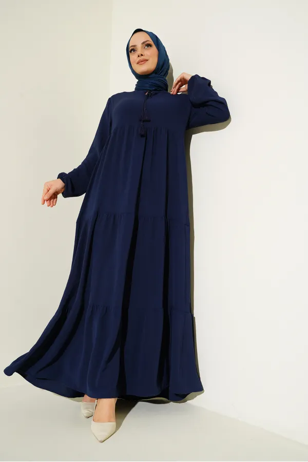 1627 Lace-Up Hijab Dress - Dark Navy Blue 1627 Lace-Up Hijab Dress - Dark Navy Blue