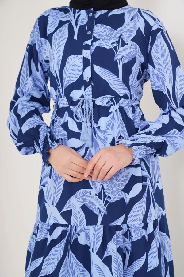 Robe hijab à motifs 2145 - Bleu marine clair