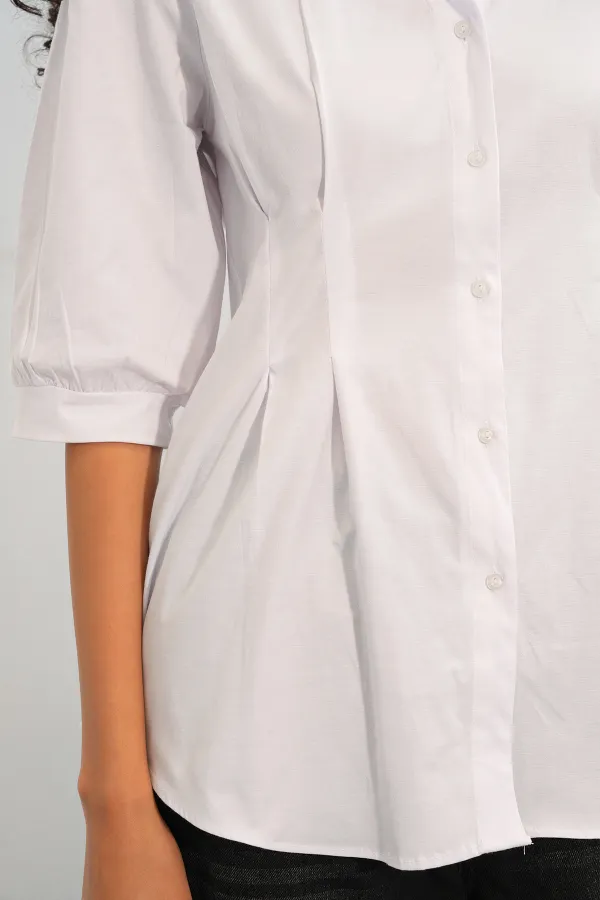 Women's Long Waist Fitted Shirt 20383 - White Women's Long Waist Fitted Shirt 20383 - White