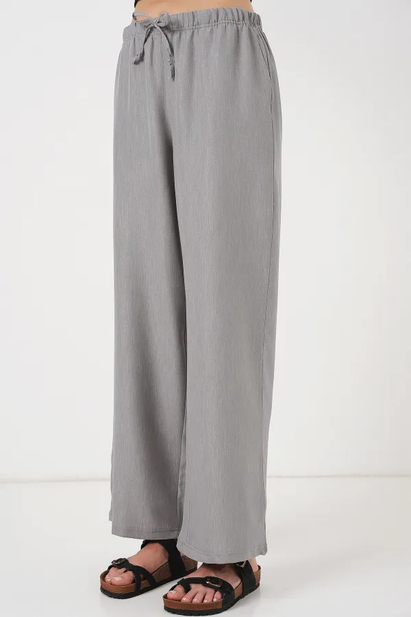 Kadın Geniş Paça Keten Pantolon 6735 - Gri