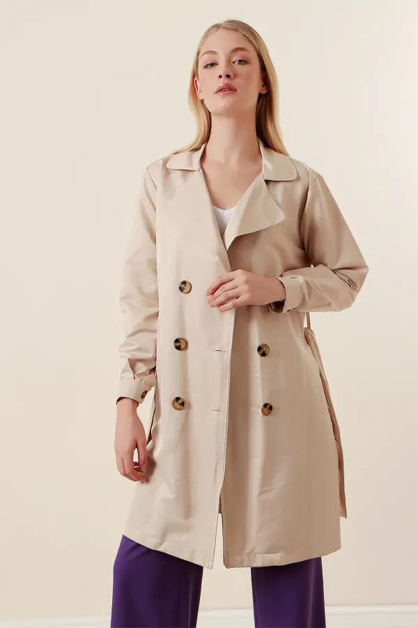 Trench-coat court croisé 5864 - Beige