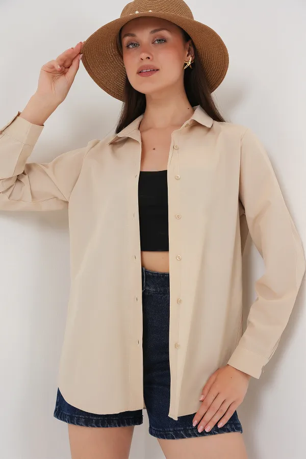 Women's Long Sleeve Basic Shirt 20279 - Beige