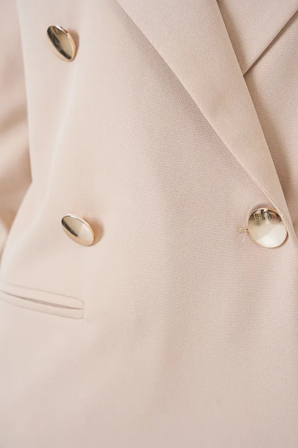 Kadın Kruvaze Yaka Blazer Ceket 0722 - Krem