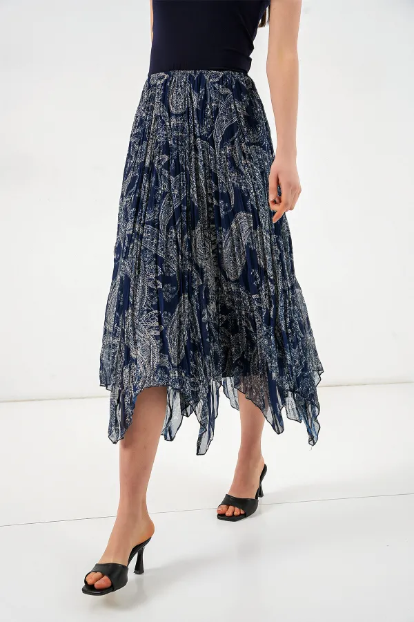 Jupe asymétrique en tulle et mousseline pour femme 8061 - Bleu marine