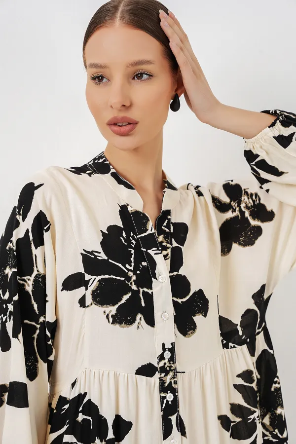 Robe longue hijab à motifs pour femme 2585 - Écru