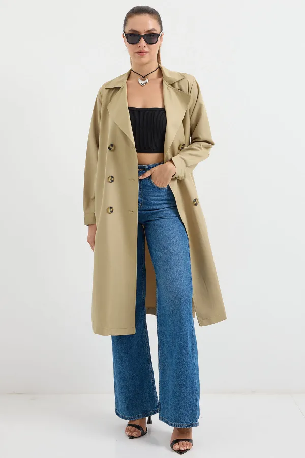5853 Double-breasted Trench Coat - Light Khaki 5853 Double-breasted Trench Coat - Light Khaki