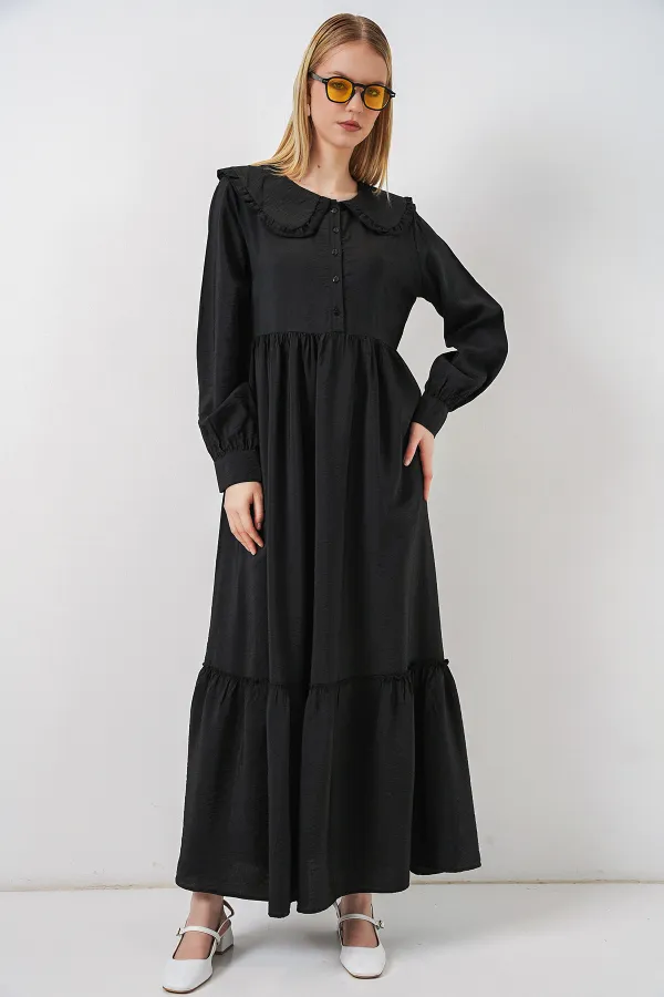 Kadın Bebe Yaka Uzun Tesettür Elbise 2592 - Siyah