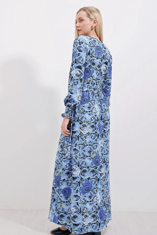 Robe hijab tricotée 1525 - Bleu marine clair