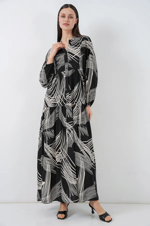Robe longue hijab à motifs pour femme 2585 - Noir (taille M)