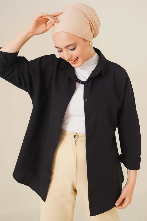 Chemise hijab basique oversize 103901 - Noire