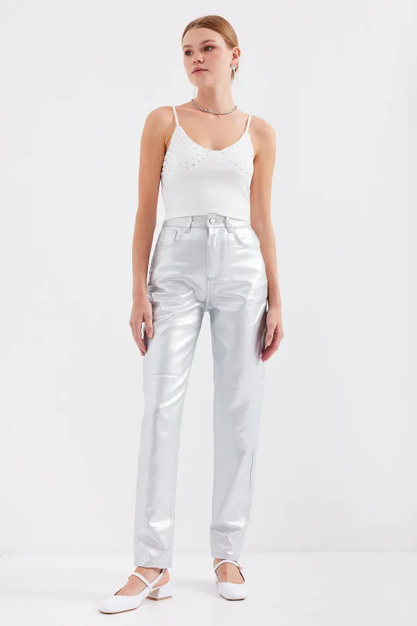 918 İp Askılı Crop Top - Beyaz