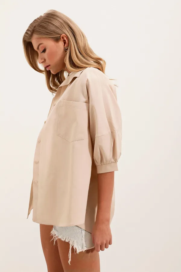 Chemise basique oversize à manches courtes 20213 - Crème