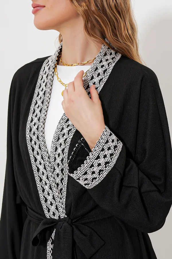 6643 Örme Kimono Takım - Siyah 6643 Örme Kimono Takım - Siyah