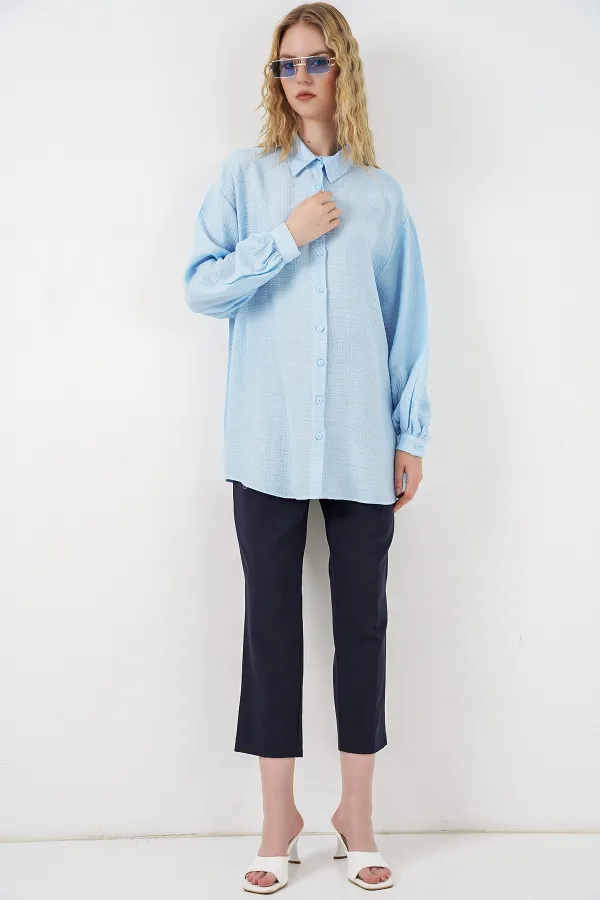 Women's Textured Oversize Tunic 5989 - Blue Women's Textured Oversize Tunic 5989 - Blue