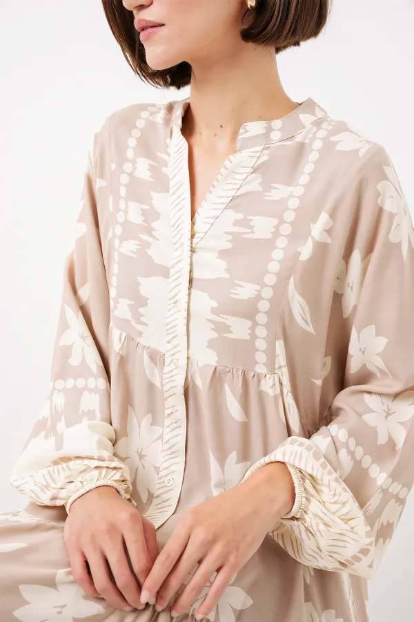 Robe hijab à motifs authentiques 2423 - Vison