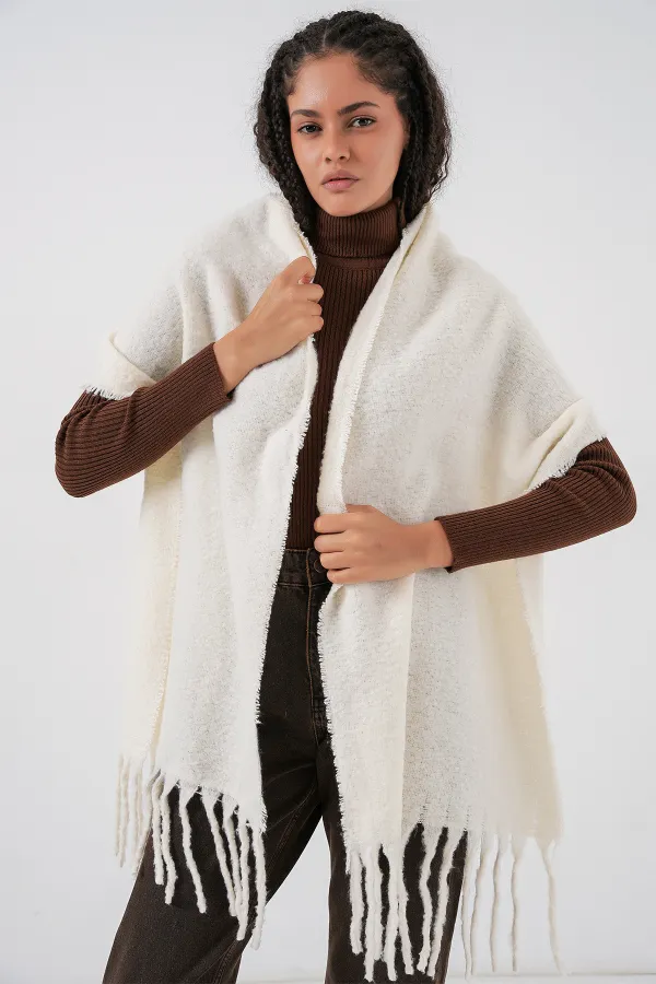 Women's Soft Textured Thick Shawl Scarf 15951 - Ecru