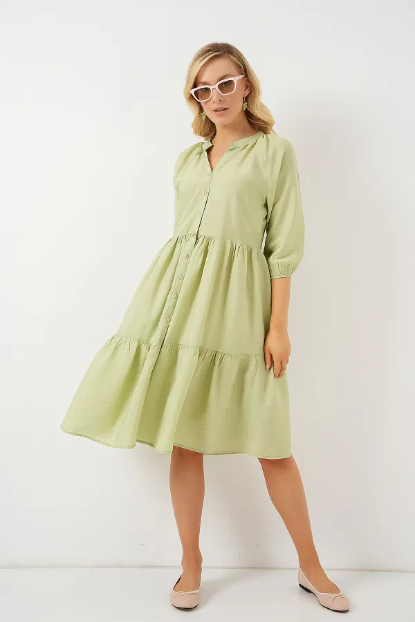 Women's Buttoned Short Sleeve Dress 2559 - E.Green
