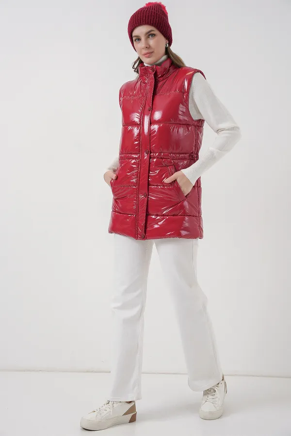 Women's Shiny Puffer Vest 5218 - Red