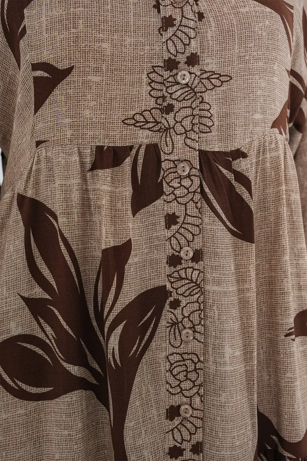 Robe hijab à motifs authentiques 2423 - Beige F.