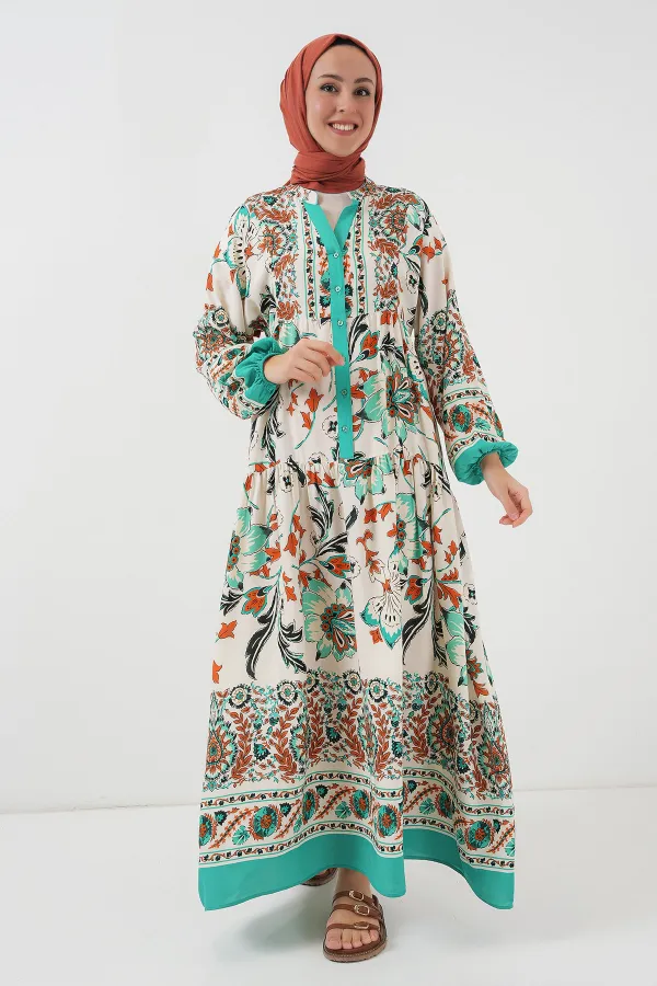Robe hijab à motifs authentiques 2423 - Verte 2