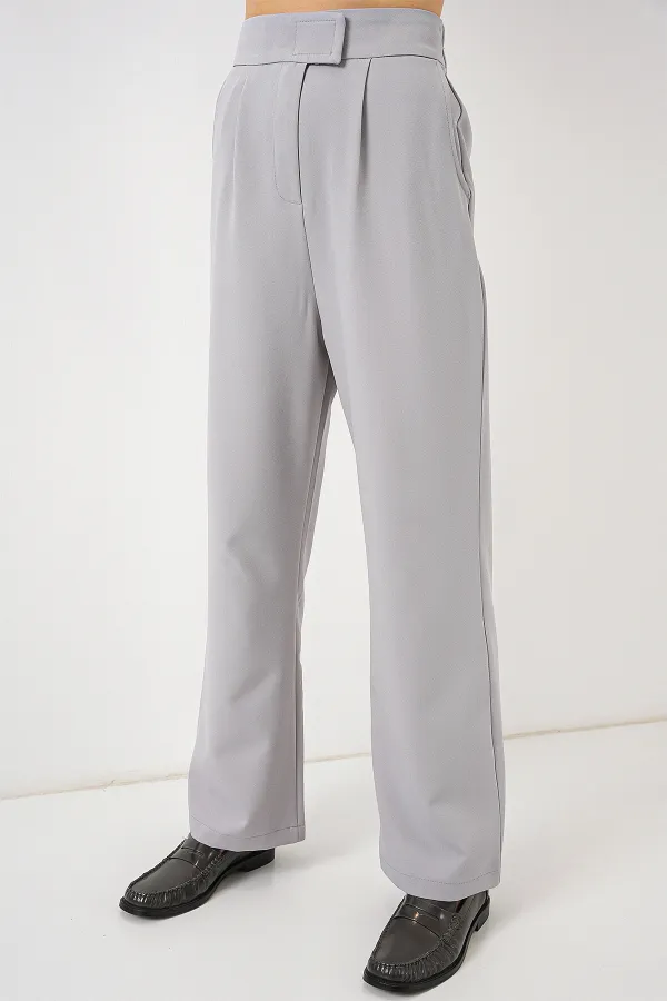 Pantalon en tissu taille haute 6612 - Gris