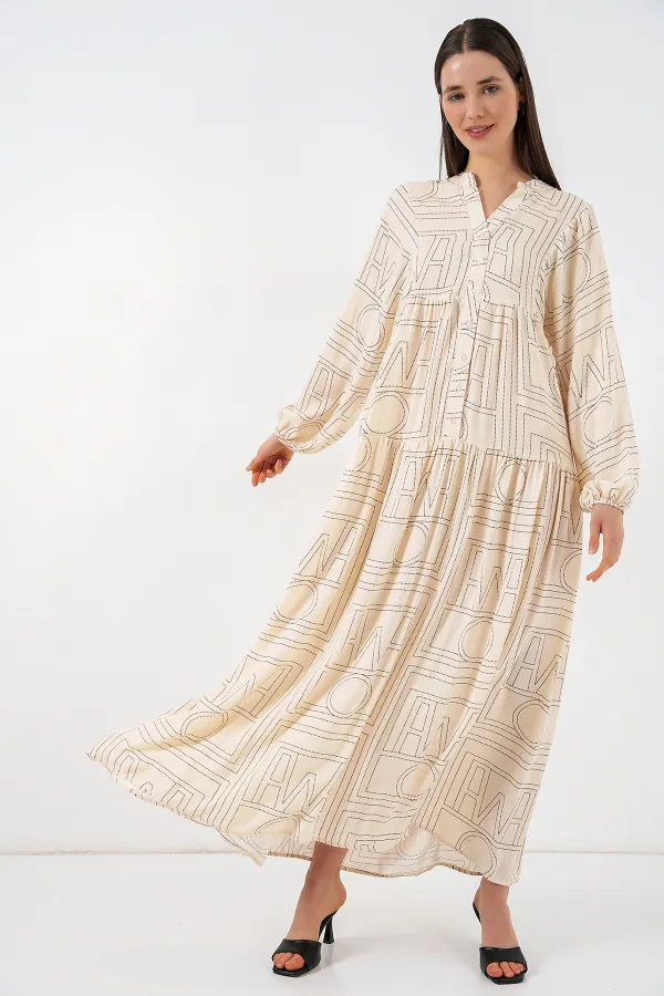 Robe longue hijab à motifs pour femme 2585 - Crème unie