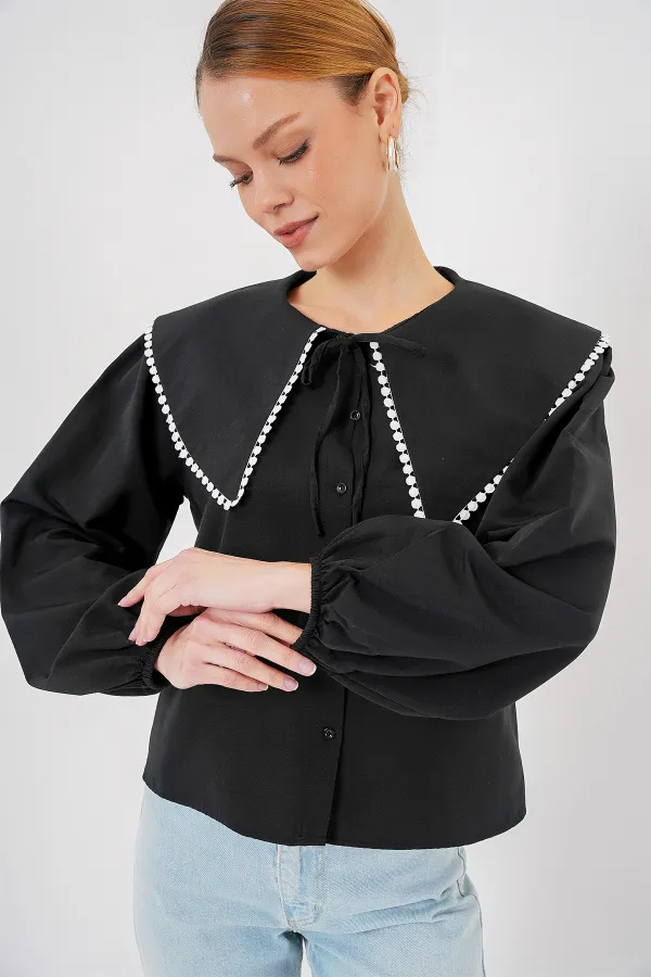 Kadın Bebe Yaka Gömlek 20314 - Siyah