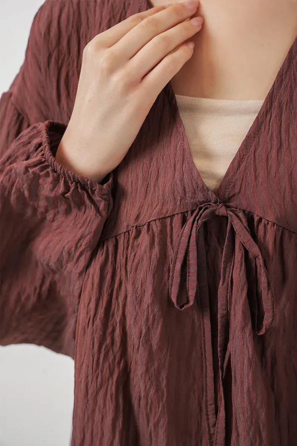 Chemisier à manches longues et laçage sur le devant pour femme 946 - Marron