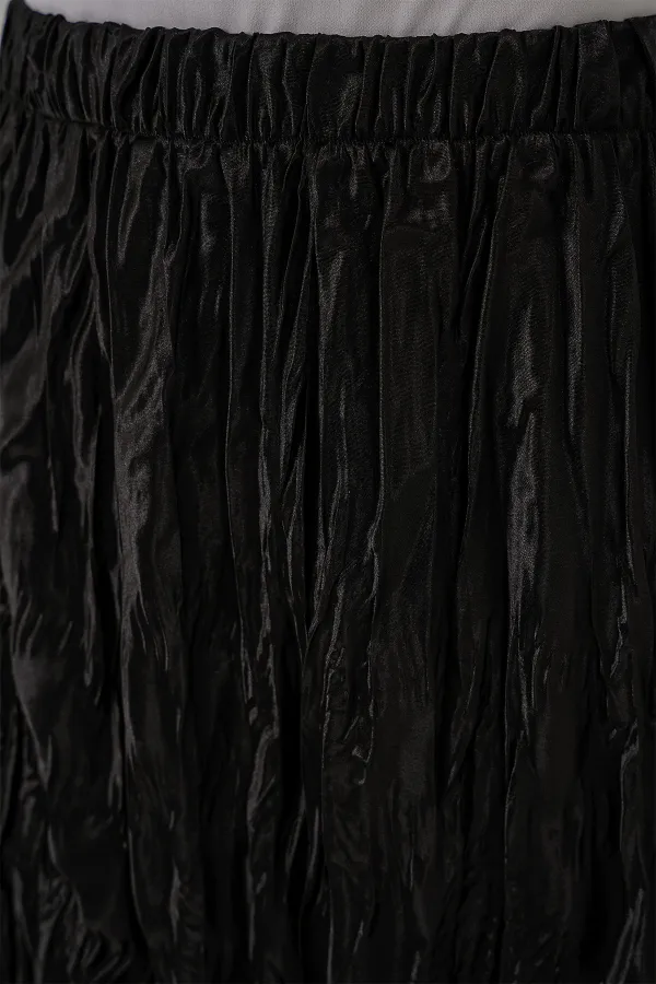 Jupe longue froissée brillante pour femme 8034 - Noire