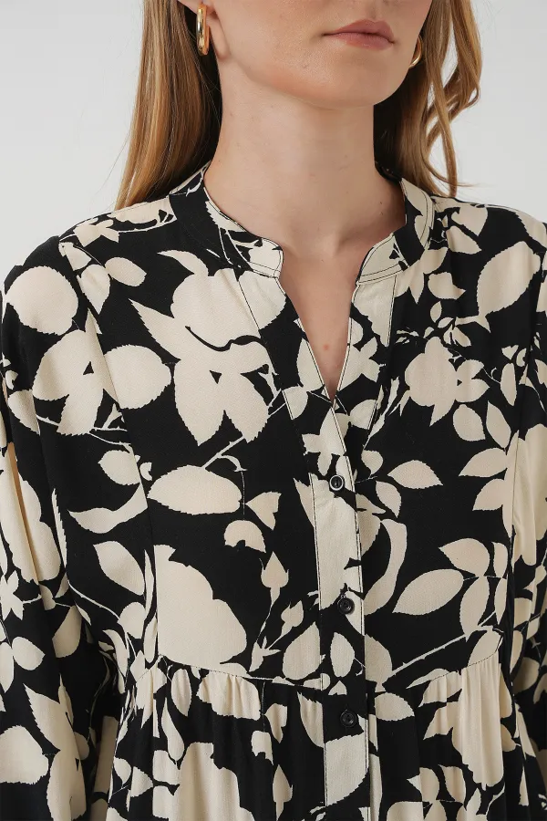 Robe hijab à motifs authentiques 2423 - Noir - Blanc1