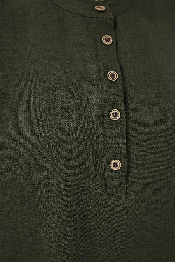 6678 Linen Tunic Trousers Two Piece Set - Khaki