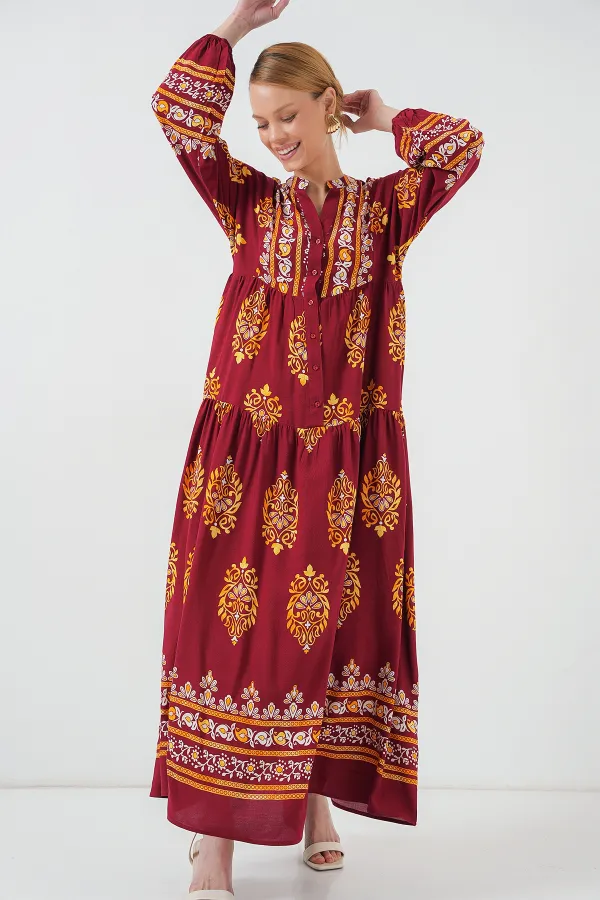 Robe hijab à motifs authentiques 2423 - Bordeaux E.